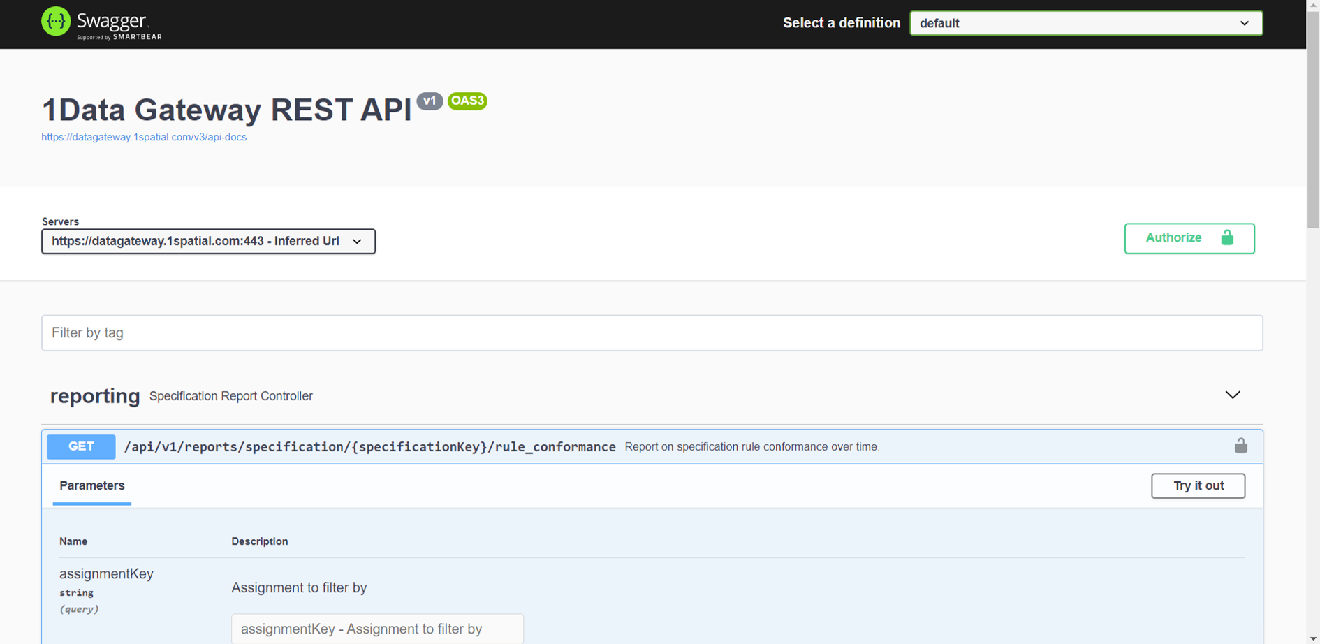 1Data Gateway Swagger API documentation