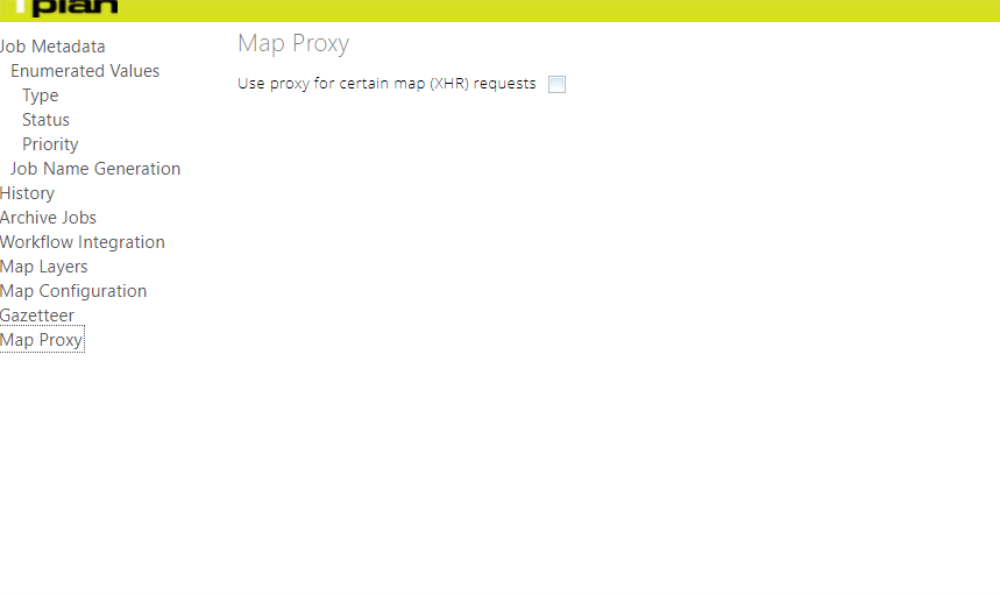 The Map proxy window in the 1Plan admin interface.