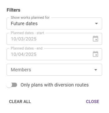 The Collaboration Plans filters.
