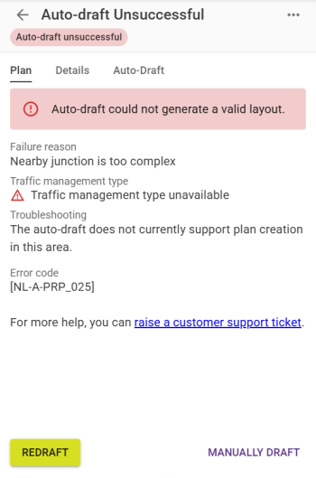 Example of a Failed Auto-draft generation, with an error code.