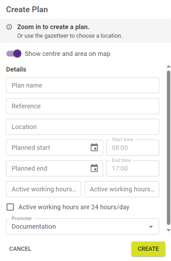 Create Plan Panel