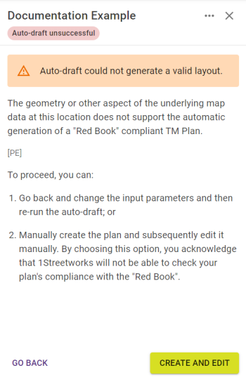 Example of a Failed Auto-draft generation, with an error code.