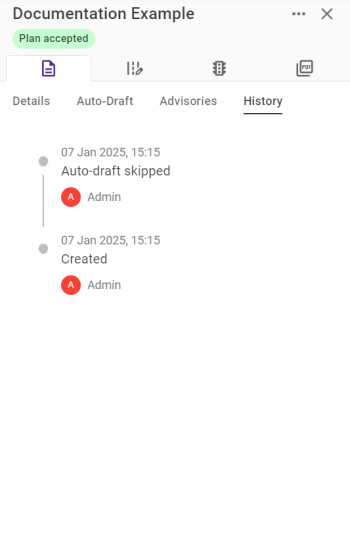 History tab of a newly created Manual plan.