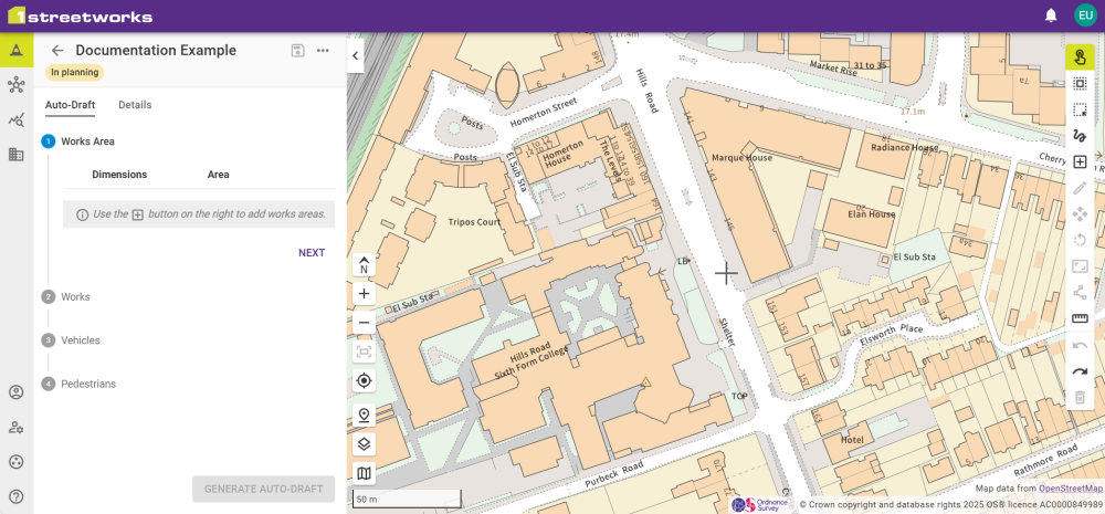 Map in Works Area step