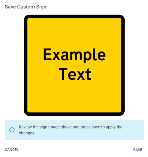 Save Custom Sign preview panel