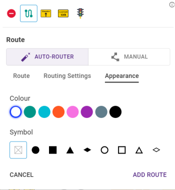 Diversion route feature palette