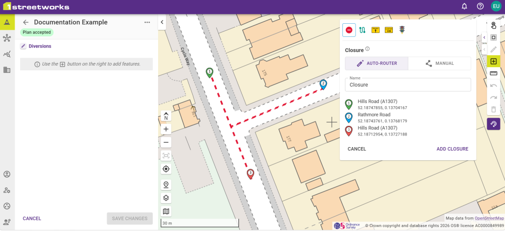 An example of a Closure created by the Diversion Assistant.