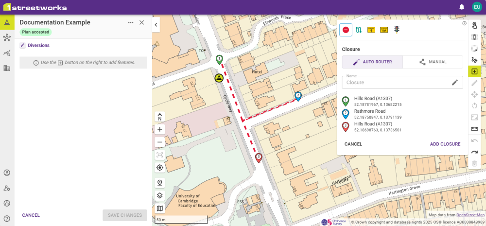 An example of a Closure created by the Diversion Assistant.