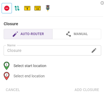 Diversion route feature palette