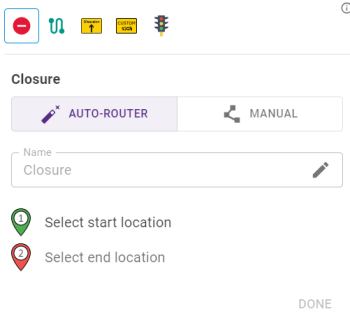 Diversion route feature palette