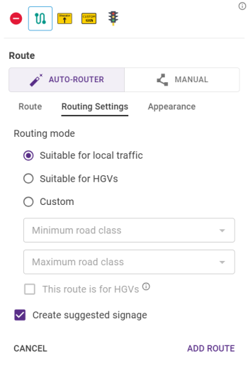 Diversion route feature palette Routing Settings tab