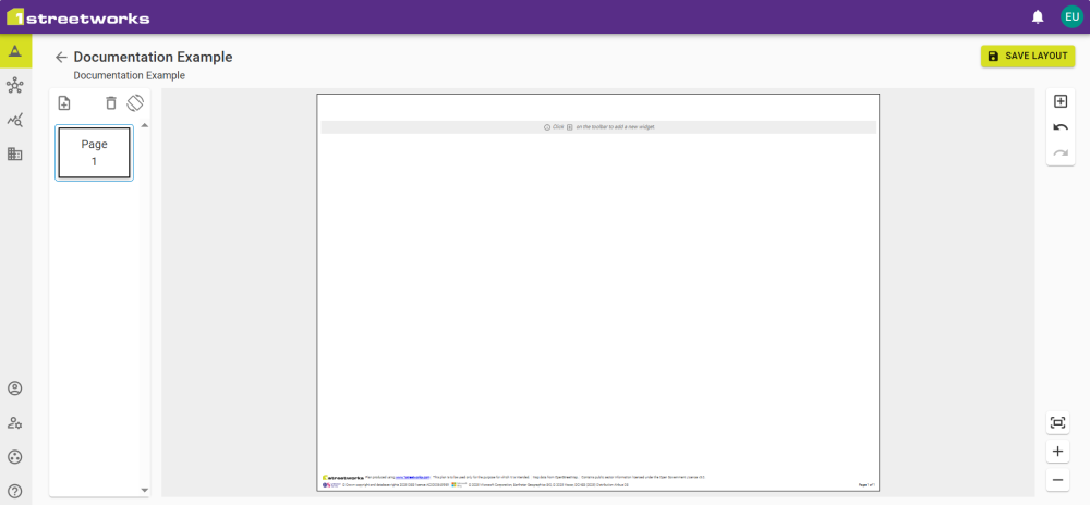 A blank Layout with a single blank page.