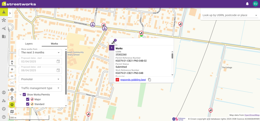 Map with Permits selected.