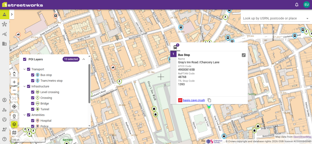 Map with Points of Interest selected.