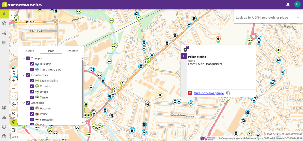 Map with Points of Interest selected.