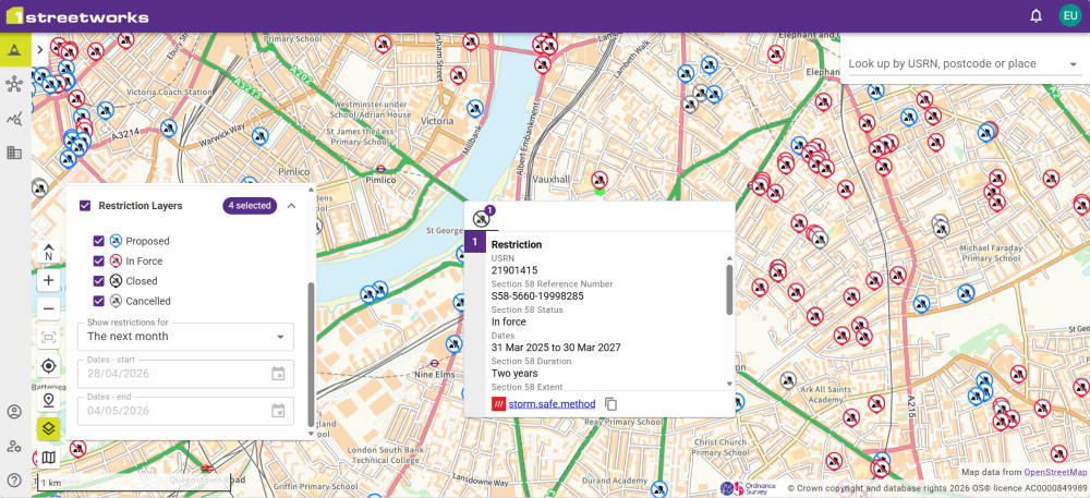 Map with Restrictions selected.