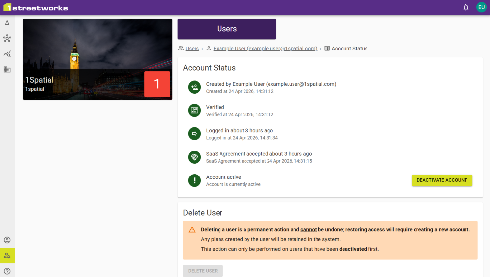 Manage Tenant tab with a list of Users