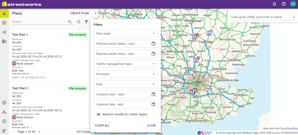 Plan Browser panel filters