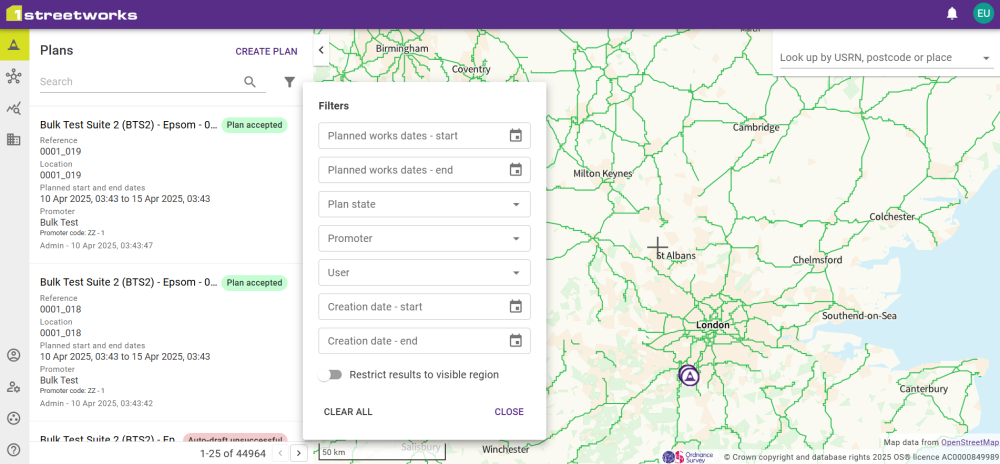 Plan Browser panel filters
