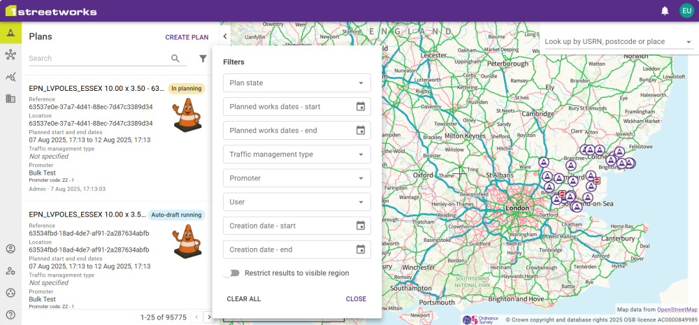 Plan Browser panel filters