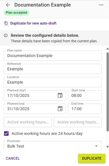 Details to update to create a duplicate Plan.