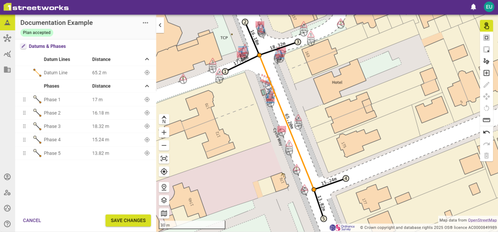 Phase lines linked up to the Datum Lines from the previous example image.
