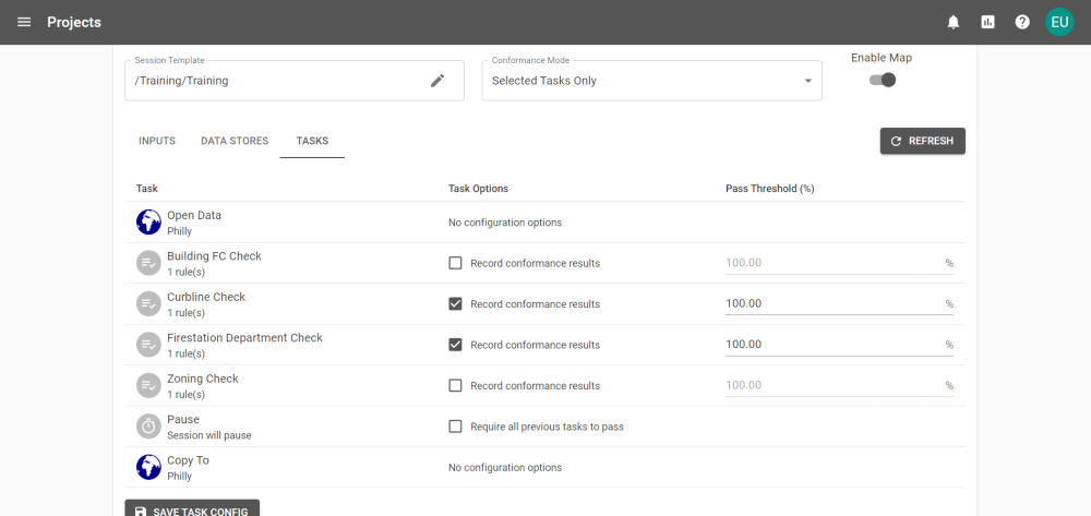 Example configuration containing all the tasks with task options.