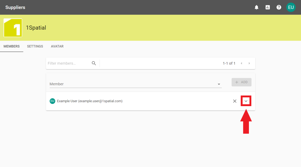 Members tab for a supplier with a member expanded to grant supervisior permissions.