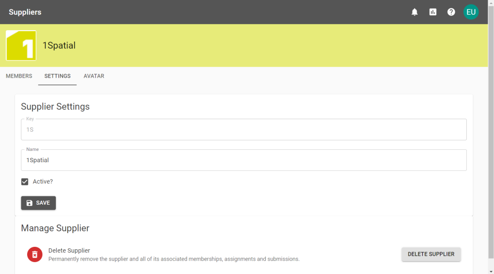 The Supplier Settings tab with the active toggle ticked.