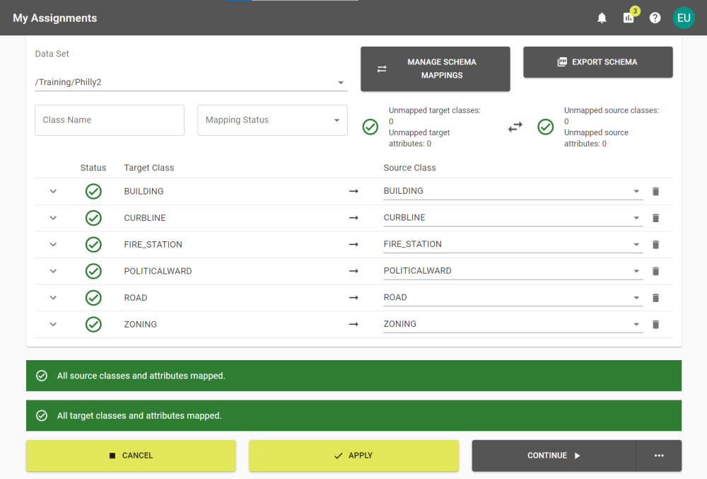 A fully mapped Schema Mapping, automatically configured by 1Data Gateway.