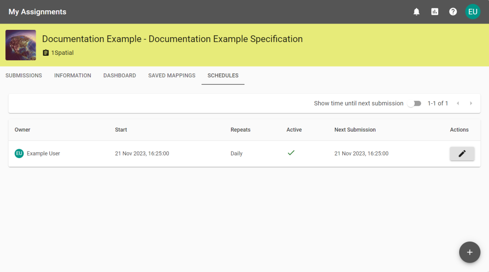 Schedules tab with a single schedule set up.