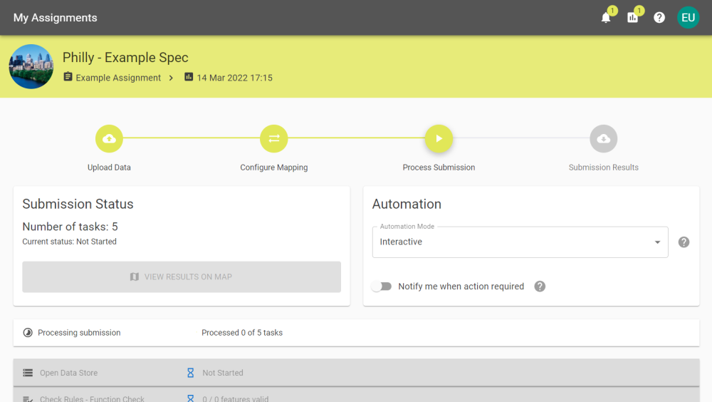 Process Submission stage where the submission is in the middle of processing still.