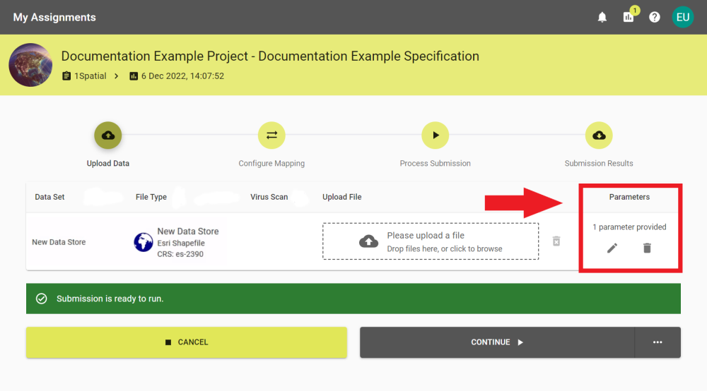 Upload Data stage where a virus scan is enabled and waiting for data to be uploaded.