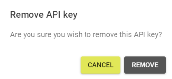 Remove API Key popout, asking for removal confirmation.