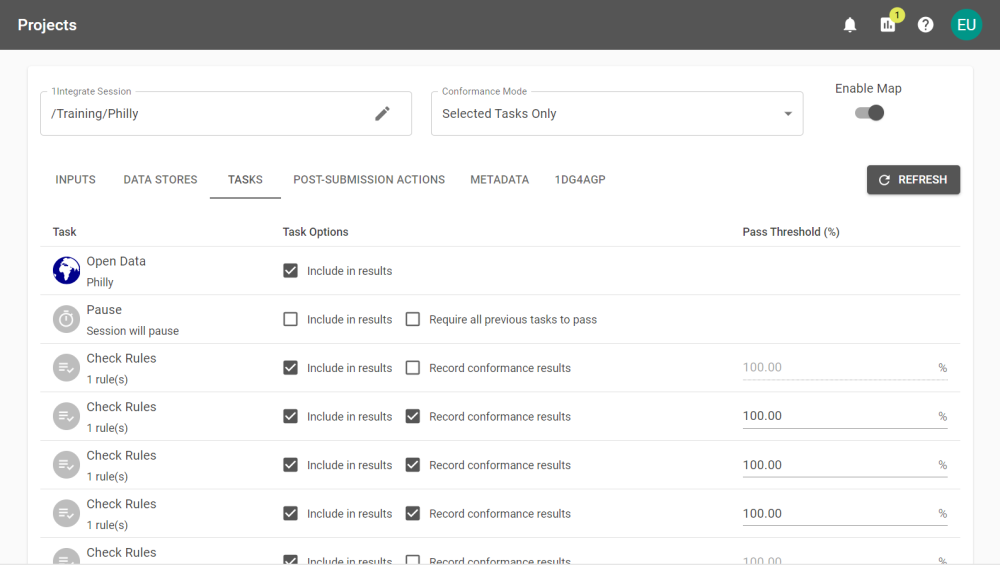 Example configuration containing all the tasks with task options.
