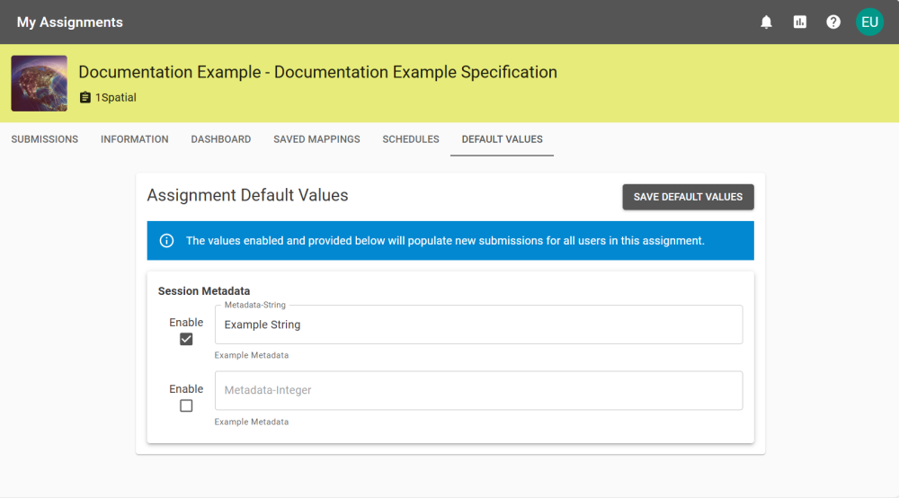 The Default Values for Metadata