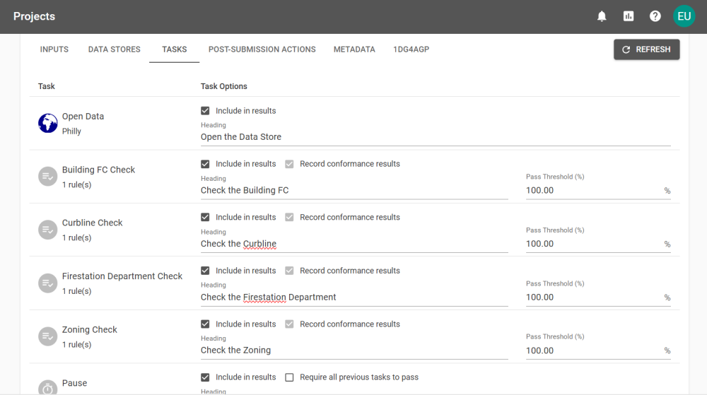 Example configuration containing all the tasks with task options.