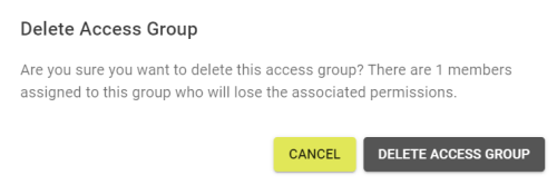 The delete access group popout.