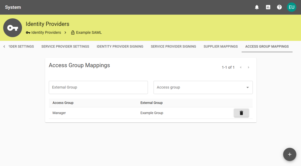 Receiver Mapping tab for a SAML provider.