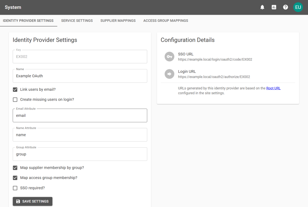 Identity Provider Settings tab for a OAuth provider.