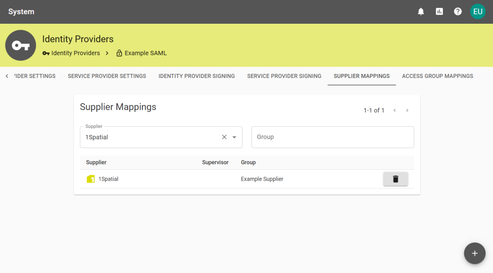 Supplier Mapping tab for a SAML provider.