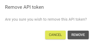 Remove API Token popout, asking for removal confirmation.