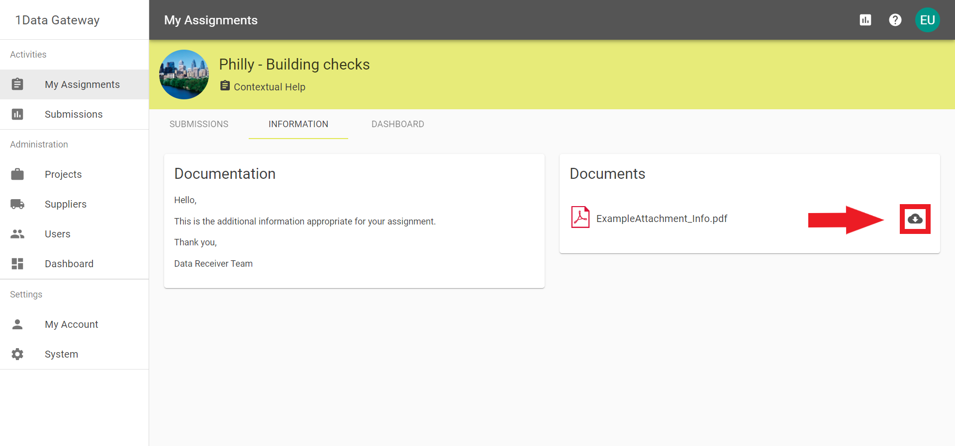 Information tab of an Assignment under My Assignments