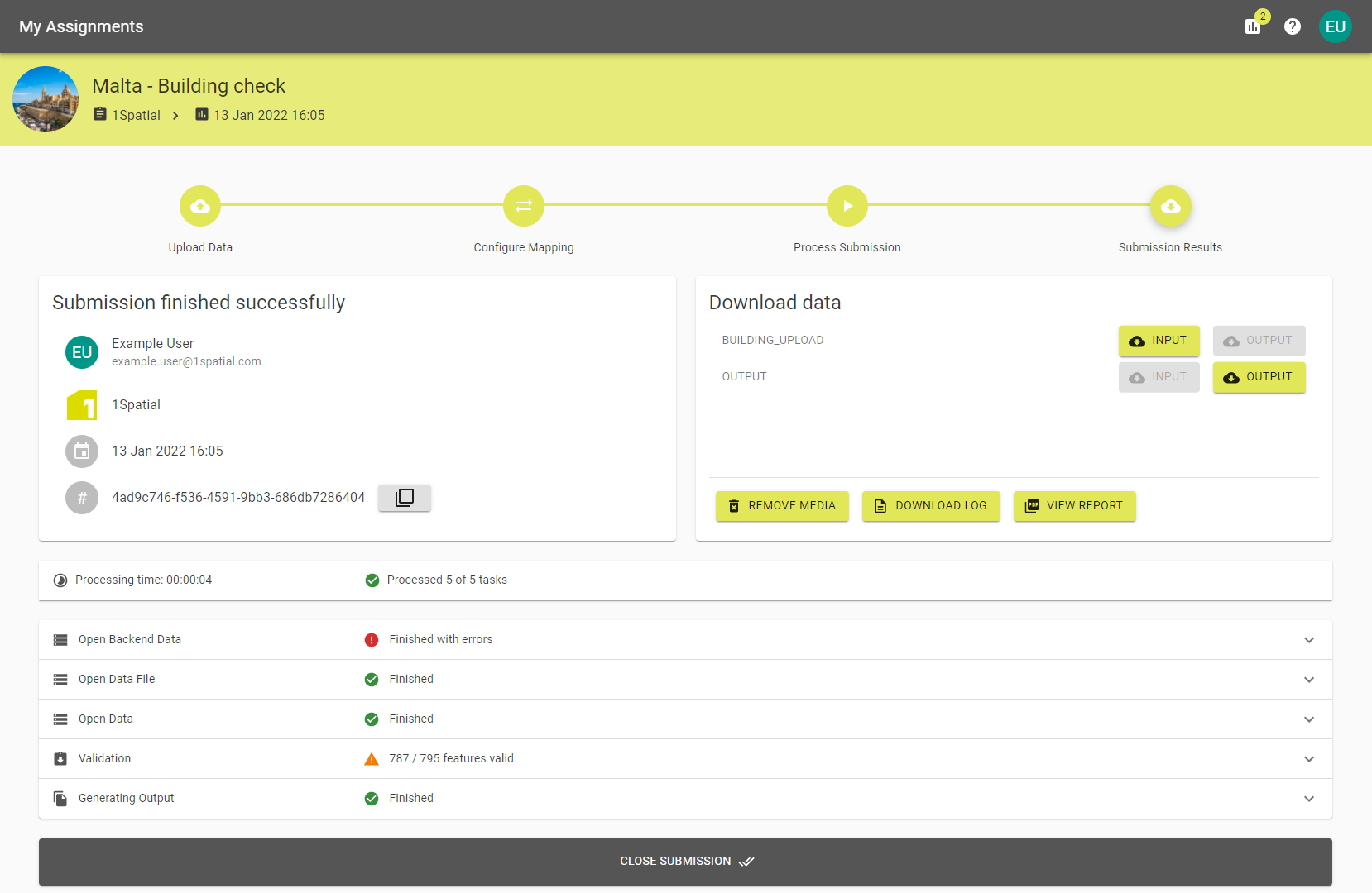 A submission results page for a submission that is still open and has all attached media.