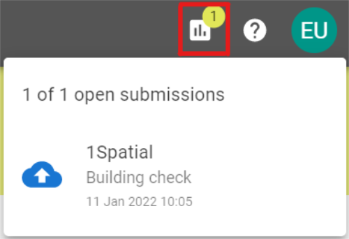 The open submissions pop out open and the open submissions button annotated.