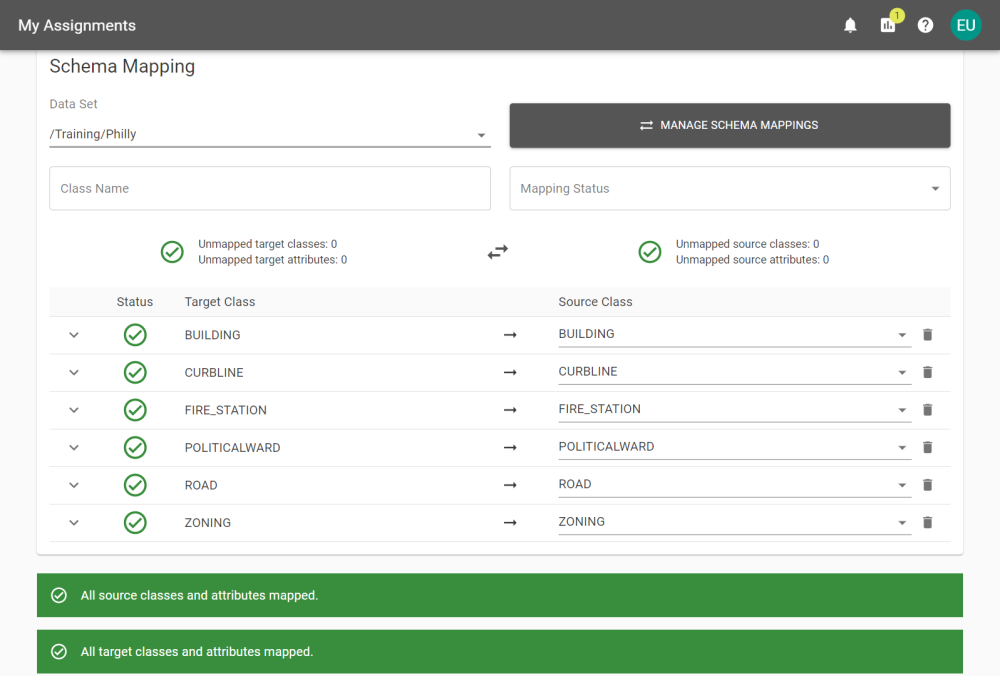 A fully mapped Schema Mapping, automatically configured by 1Data Gateway.