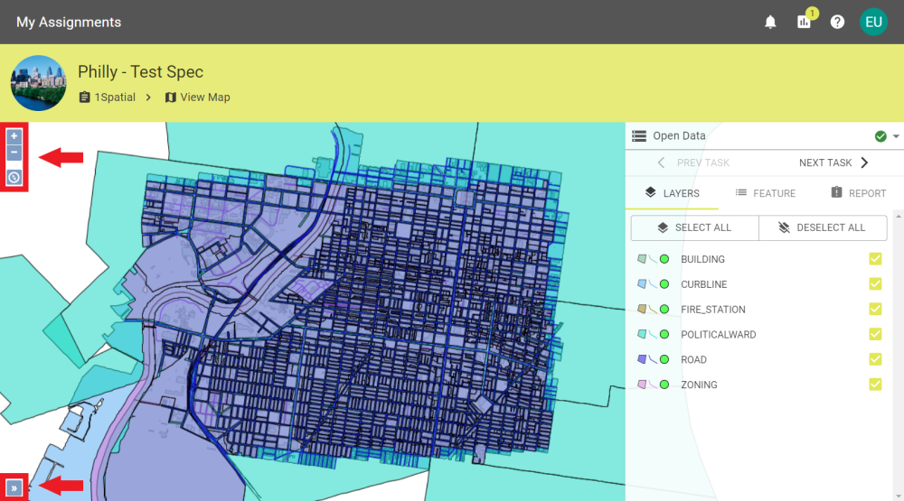 Map Viewer with buttons highlighted.