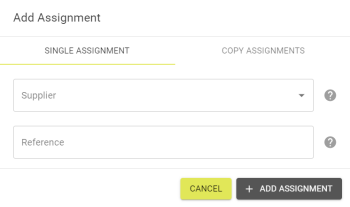 Add Assignment popout that requires a Supplier and a reference.