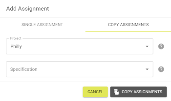 Add Assignment popout on the Copy Assignment tab that allows assignments from other projects to be copied over.