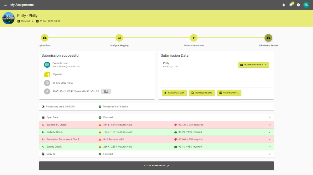 A submission results page for a submission that is still open and has all attached media.